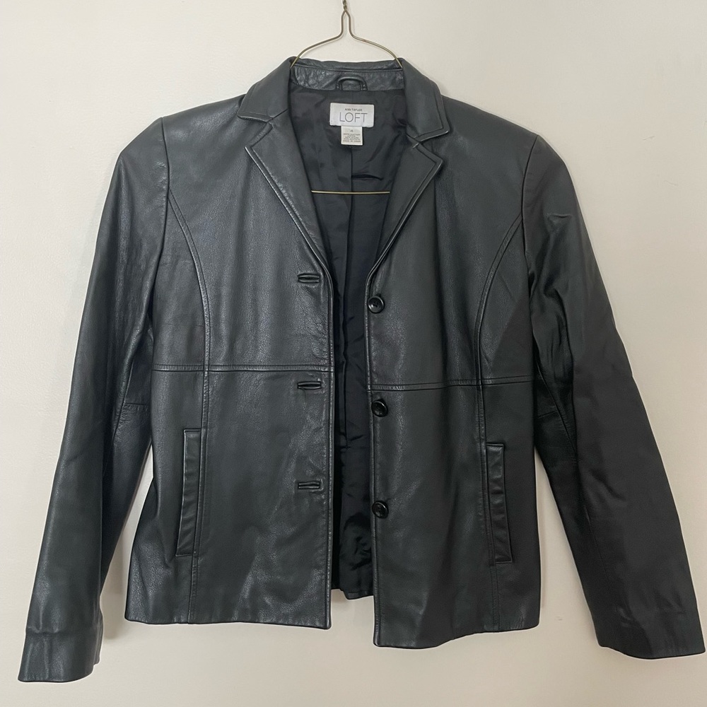 Ann Taylor LOFT Black Leather Blazer